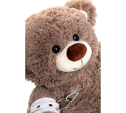 Бондажный набор: бурый мишка с белыми оковами и наручниками