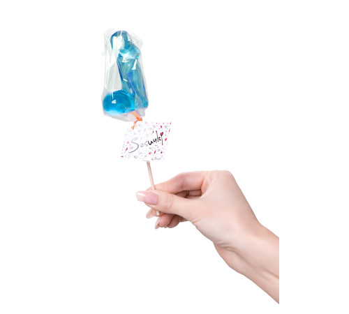 Голубой леденец в форме члена со вкусом блю кюрасао - 80 гр.