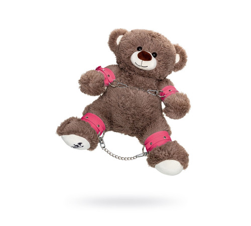 Бондажный набор: бурый мишка с розовыми оковами и наручниками