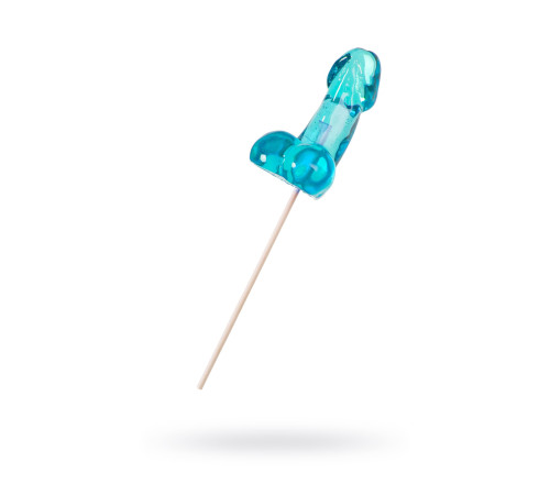 Голубой леденец в форме члена со вкусом блю кюрасао - 80 гр.