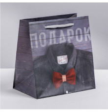 Ламинированный квадратный пакет «Мужской стиль» - 14 х 14 х 9 см.