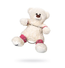 Бондажный набор: белый мишка с розовыми оковами и наручниками