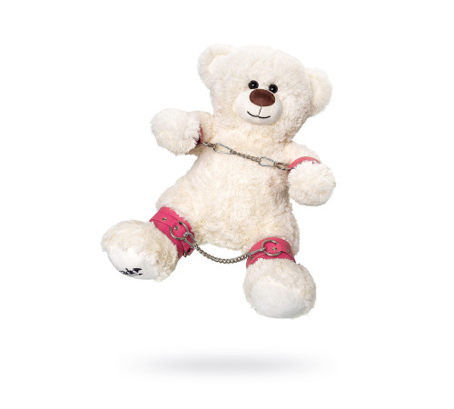 Бондажный набор: белый мишка с розовыми оковами и наручниками