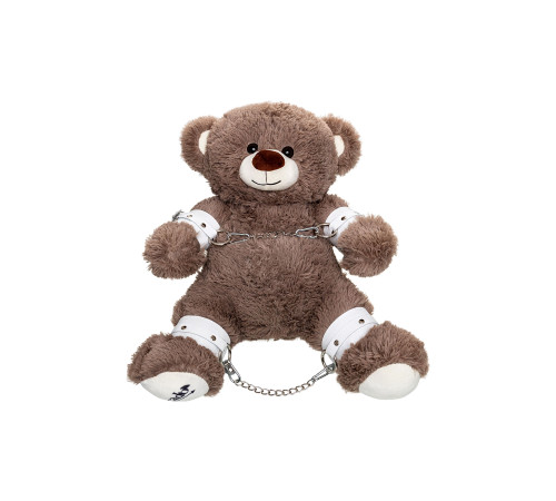 Бондажный набор: бурый мишка с белыми оковами и наручниками