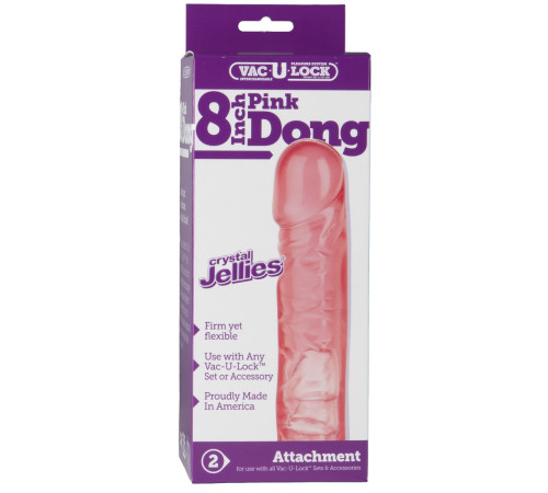 Розовая фаллическая насадка Vac-U-Lock 8  Crystal Jellies Dong - 20,3 см.