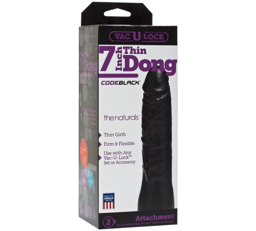Насадка-фаллоимитатор для страпон-систем Vac-U-Lock CodeBlack 7 Inch Thin Dong - 18,3 см.