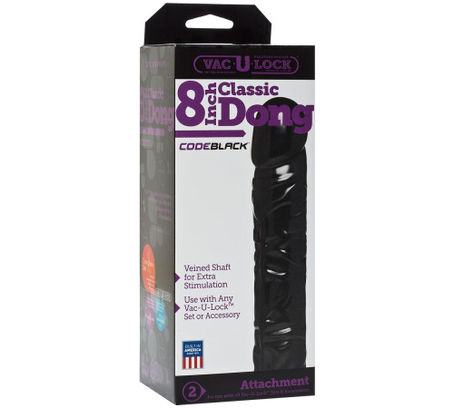 Насадка-фаллоимитатор Vac-U-Lock CodeBlack 8 Inch Classic Dong - 19,3 см.