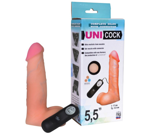 Фаллическая насадка Харнесс UNICOCK 5,5  с вибрацией - 17 см.