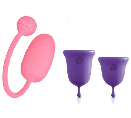 Подарочный набор: розовый тренажер Кегеля Magic Kegel Coach и фиолетовые менструальные чаши