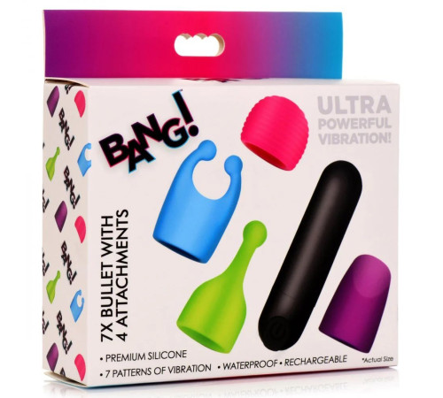 Вибропуля с 4 эластичными насадками Rechargeable Bullet With 4 Attachments Вибропуля с 4 эластичными насадками Rechargeable Bullet With 4 Attachments