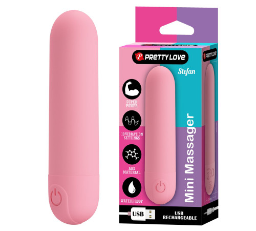 Нежно-розовая перезаряжаемая вибропуля Stefan - 8 см.