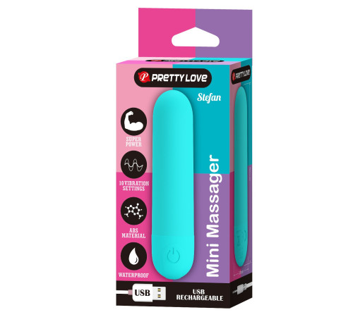 Аквамариновая перезаряжаемая вибропуля Stefan - 8 см.