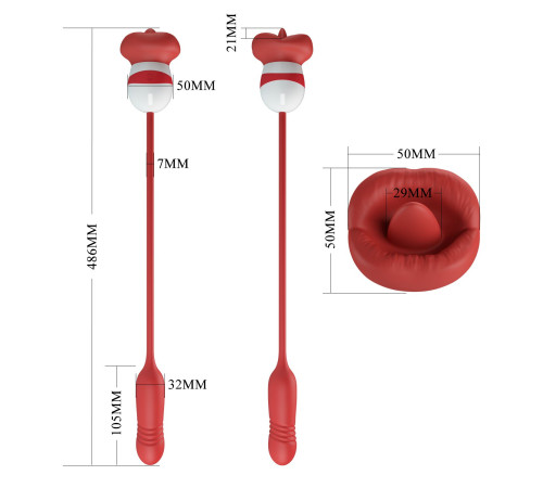 Красное продолговатое виброяицо Ashlynn с клиторальным стимулятором