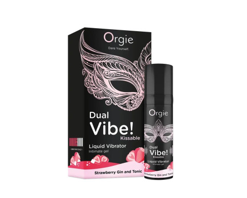 Заказать Съедобный жидкий вибратор Dual Vibe! со вкусом клубничного джина с тоником - 15 мл.