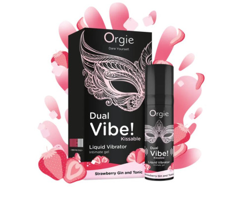 Заказать Съедобный жидкий вибратор Dual Vibe! со вкусом клубничного джина с тоником - 15 мл.