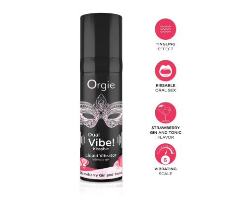 Заказать Съедобный жидкий вибратор Dual Vibe! со вкусом клубничного джина с тоником - 15 мл.