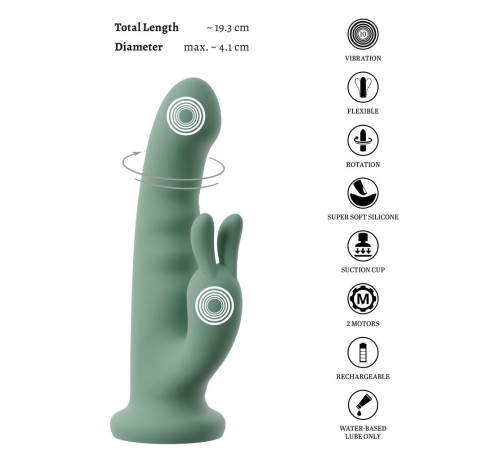 Зеленый вибратор-ротатор Luvio - 19,3 см.