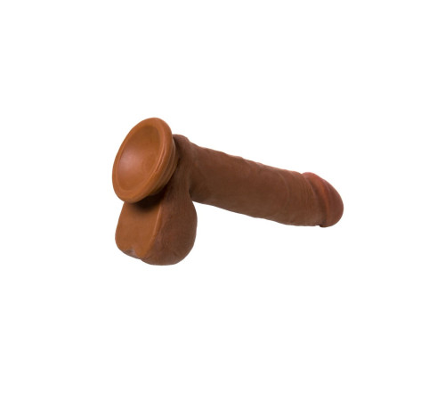 Коричневый вибратор-ротатор Realstick Elite Mulatto на присоске - 21 см.