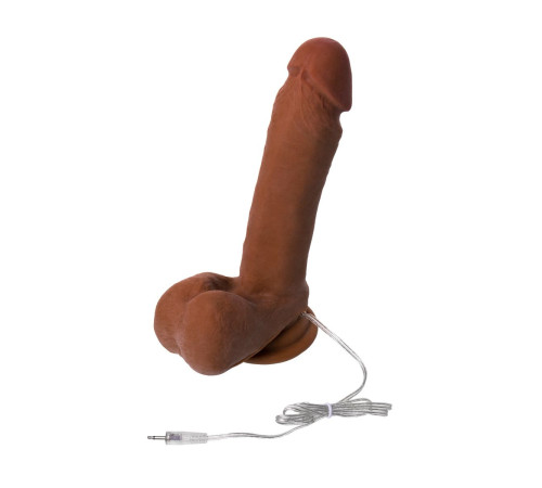 Коричневый вибратор-ротатор Realstick Elite Mulatto на присоске - 21 см.