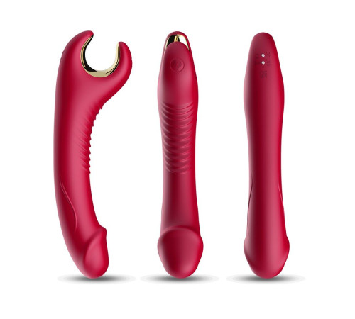 Красный вибромассажер-ротатор с рельефной поверхностью - 20 см.