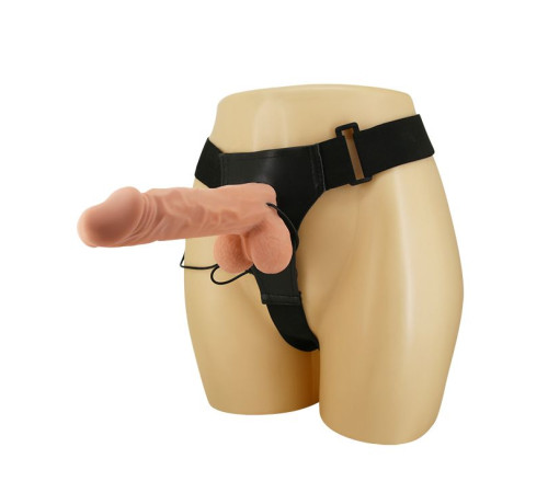 Телесный женский вибрострапон на ремешках с проводным пультом