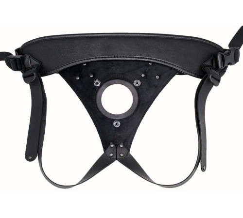 Телесный реалистичный фаллоимитатор на черных трусиках Real Big Strap-On - 34,5 см.