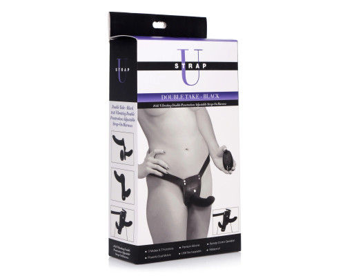 Заказать Черный вибрострапон Double Take 10X Double Penetration Vibrating Strap-on Harness