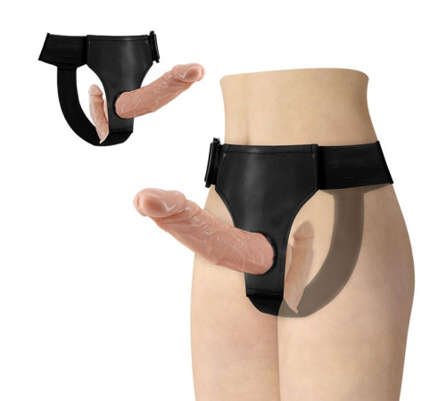 Женский страпон с вагинальной пробкой-фаллосом - 18 см.