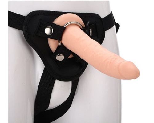 Заказать Телесный страпон на черных трусиках STRAP ON REAL DILDO - 20 см.