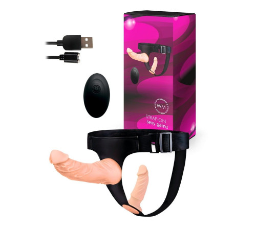 Женский страпон с 2 насадками, вибрацией и пультом ДУ