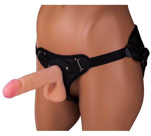 Женский страпон с реалистичной насадкой и вагинальной пробкой - 16 см.