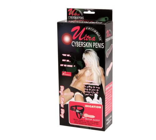 Телесный фаллос на трусиках регулирующегося размера - 19 см.