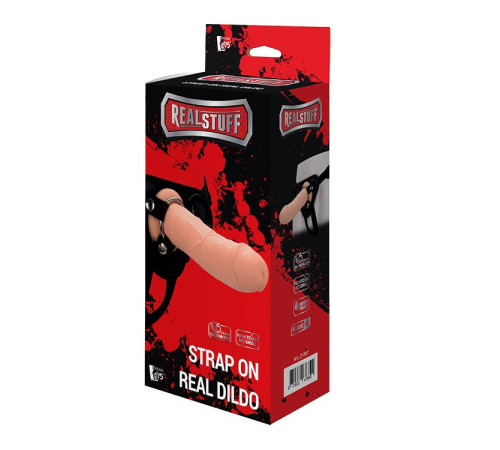 Черные трусики с телесной насадкой STRAP ON REAL DILDO - 21 см.