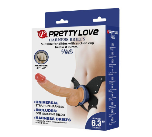 Поясной страпон Wells: трусики в форме бабочки и фаллоимитатор-насадка