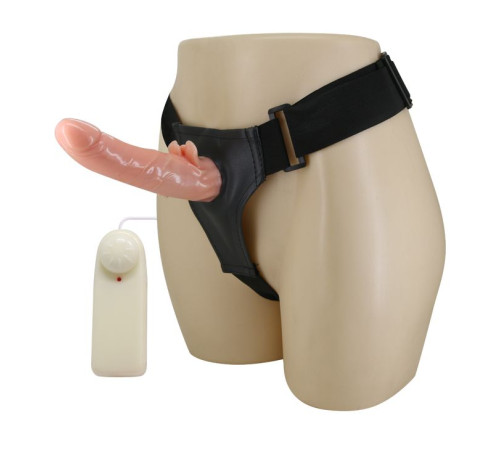 Фаллос с ребристым основанием на трусиках с вибрацией - 18 см.