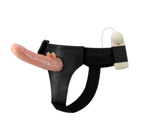 Фаллос с ребристым основанием на трусиках с вибрацией - 18 см.