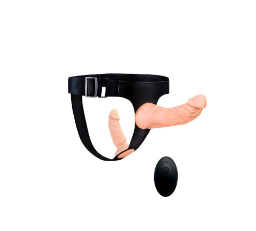 Женский страпон с 2 насадками, вибрацией и пультом ДУ