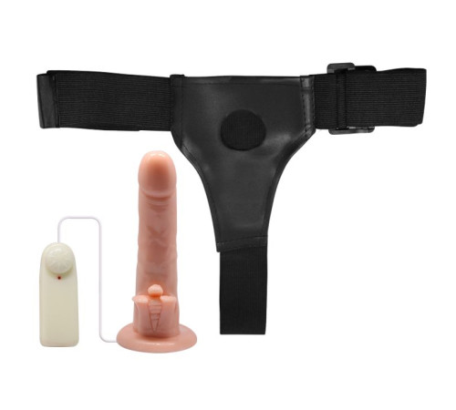 Фаллос с ребристым основанием на трусиках с вибрацией - 18 см.