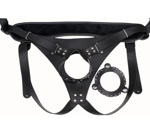 Телесный реалистичный фаллоимитатор на черных трусиках Real Big Strap-On - 34,5 см.