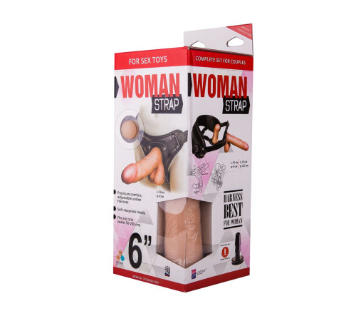 Женский страпон с реалистичной насадкой и вагинальной пробкой - 16 см.