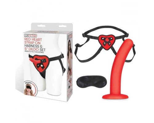 Заказать Красный поясной фаллоимитатор Red Heart Strap on Harness   5in Dildo Set - 12,25 см.