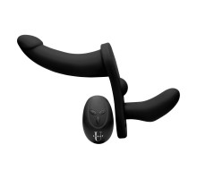 Черный вибрострапон Double Take 10X Double Penetration Vibrating Strap-on Harness