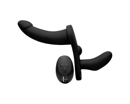 Заказать Черный вибрострапон Double Take 10X Double Penetration Vibrating Strap-on Harness