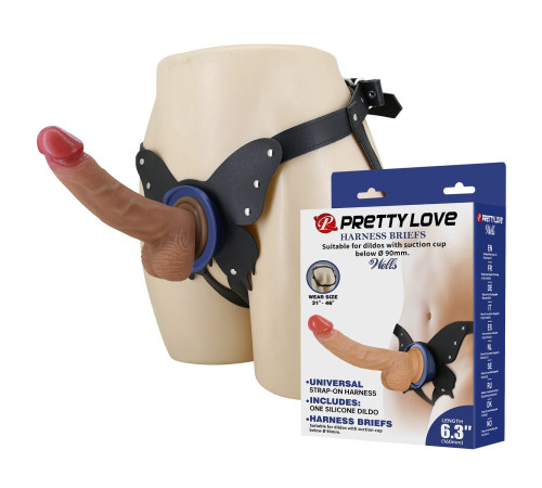 Поясной страпон Wells: трусики в форме бабочки и фаллоимитатор-насадка