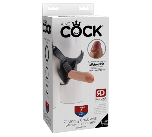 Страпон с телесной насадкой 7  Uncut with Strap on Harness - 18 см.