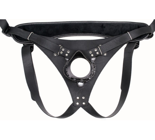 Телесный реалистичный фаллоимитатор на черных трусиках Real Big Strap-On - 34,5 см.