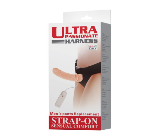 Фаллос с ребристым основанием на трусиках с вибрацией - 18 см.