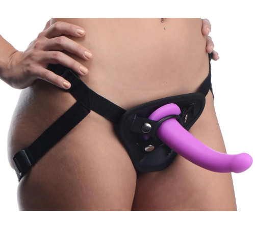 Лиловый поясной страпон Navigator Silicone G-Spot Dildo with Harness - 17,8 см.