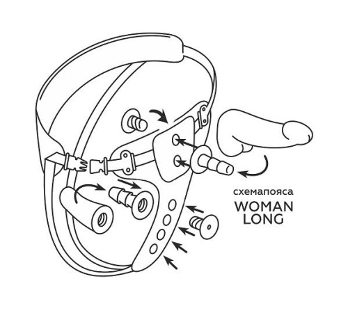 Женский пояс-трусики c 2 насадками и вагинальной пробкой WOMAN LONG