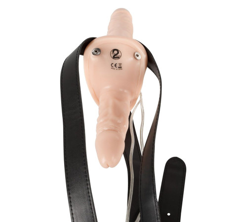 Телесный женский страпон с вагинальной пробкой Strap-On Duo - 15 см.